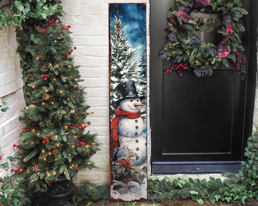 48in Vintage Snowman Christmas Porch Sign - Front Porch Christmas Welcome Sign,Vintage Christmas Decoration, Modern Farmhouse Entryway Board