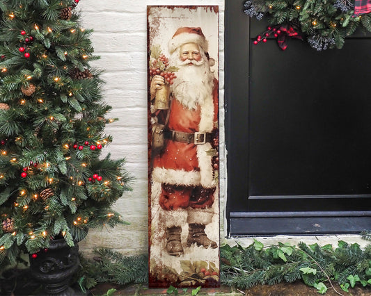 36in Vintage Santa Christmas Porch Sign | Front Porch Welcome Sign | Christmas Decoration Farmhouse