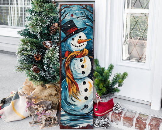 Vintage Christmas Decor for Outdoor - Whimsical 36in Snowman Merry Christmas Porch Sign, Add Rustic Charm to Your Front Porch