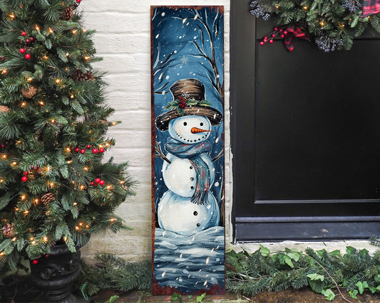 Oil Paint Style Snowman Christmas Porch Sign | Farmhouse Wall Decor | Vintage Outdoor Christmas Sign