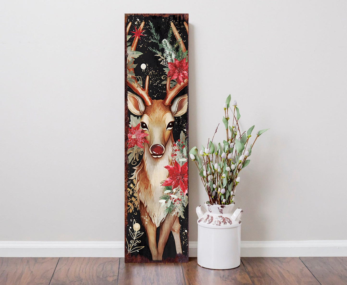 36in Rudolph Christmas Sign - Vintage Holiday Decor, Christmas Porch Decor, Vintage Reindeer Sign, Outdoor Holiday Christmas Decor