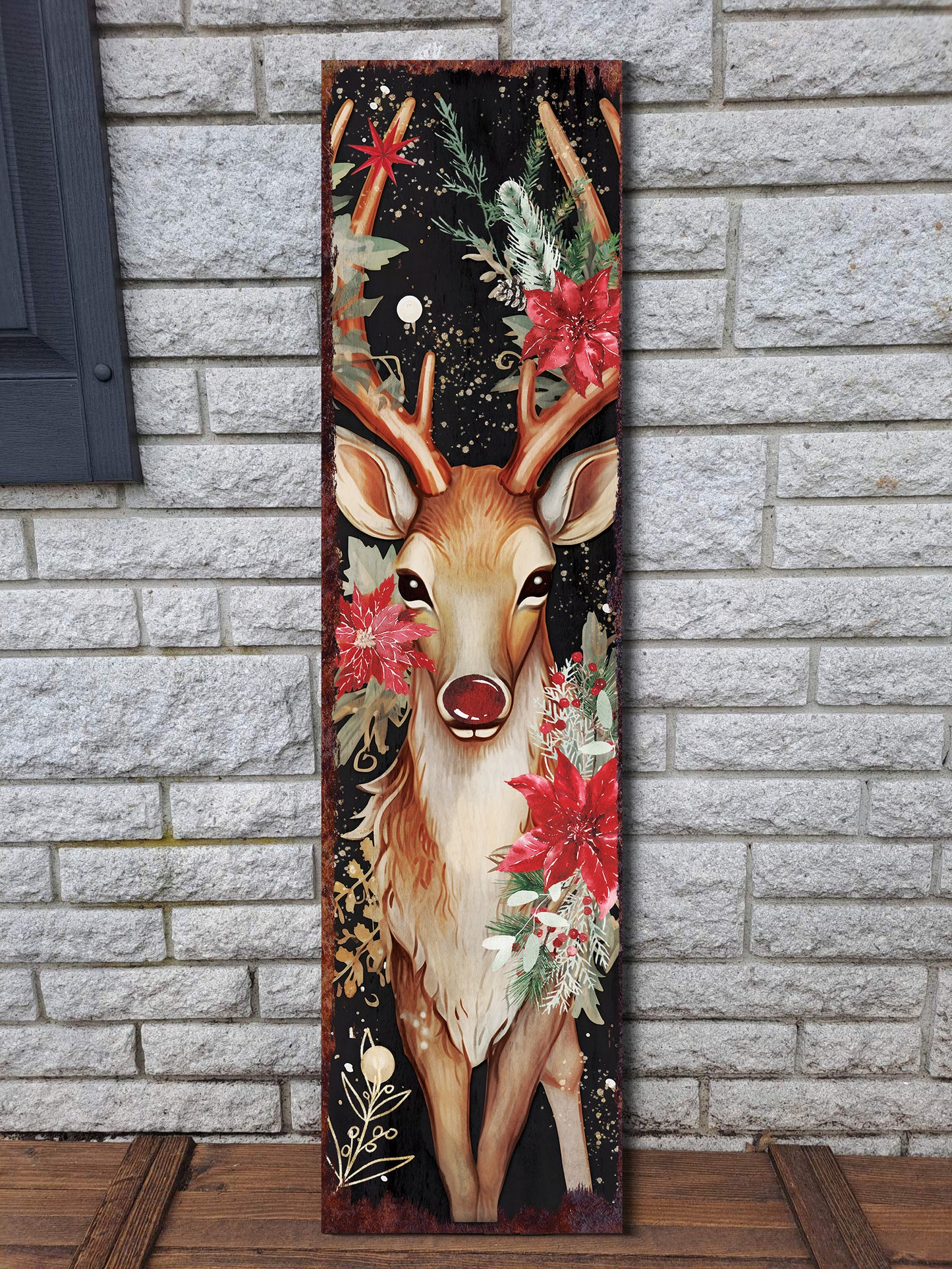 36in Rudolph Christmas Sign - Vintage Holiday Decor, Christmas Porch Decor, Vintage Reindeer Sign, Outdoor Holiday Christmas Decor