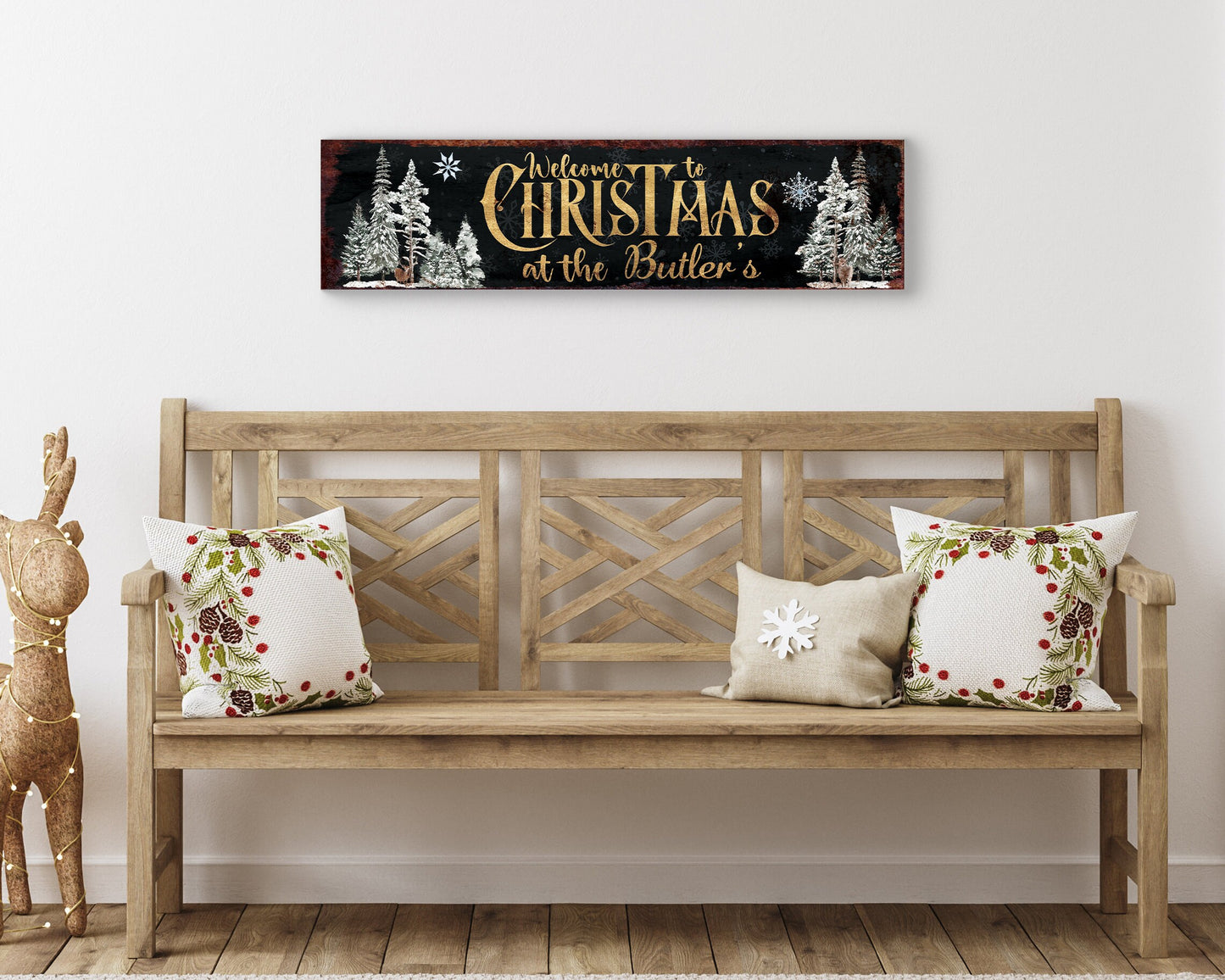 36in Welcome to Christmas At the [Family Name] Sign - Personalized Custom Family Name Sign, Modern Farmhouse Wall Decor, Holiday Art Print