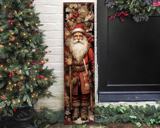 36in Vintage Santa Christmas Porch Sign - Front Porch Christmas Welcome Sign, Vintage Christmas Decoration, Modern Farmhouse Entryway Board