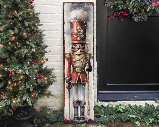 36in Black Nutcracker Merry Christmas Porch Sign, Front Porch Welcome Sign, Modern Farmhouse Wall Decor, Vintage Christmas Decor for Outdoor