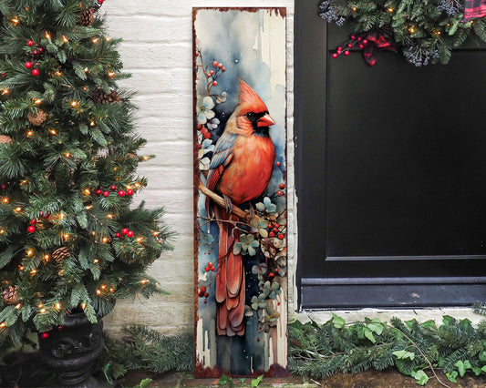 36in Red Cardinal Christmas Porch Sign | Front Porch Welcome Sign | Christmas Farmhouse Decor