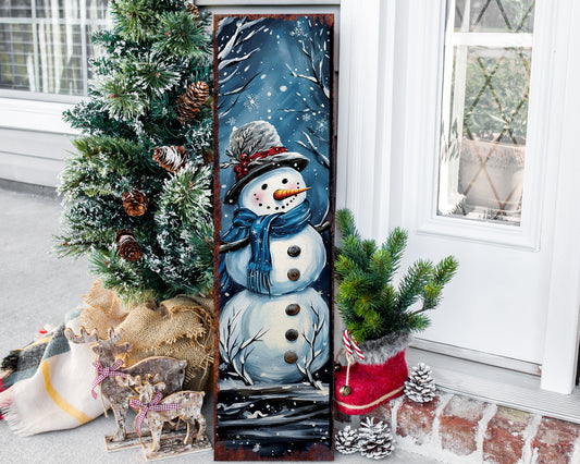 36in Snowman Christmas Porch Sign - Front Porch Welcome Sign, Farmhouse Wall Decor, Vintage Christmas Decor for Outdoor