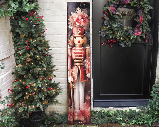 48in Girl Nutcracker Soldier Christmas Porch Sign | Front Porch Christmas Decor | Entryway Holiday Decoration