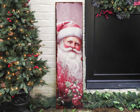 36in Pink Santa Christmas Porch Sign, Ideal Vintage Decor for Modern Farmhouse Entryways