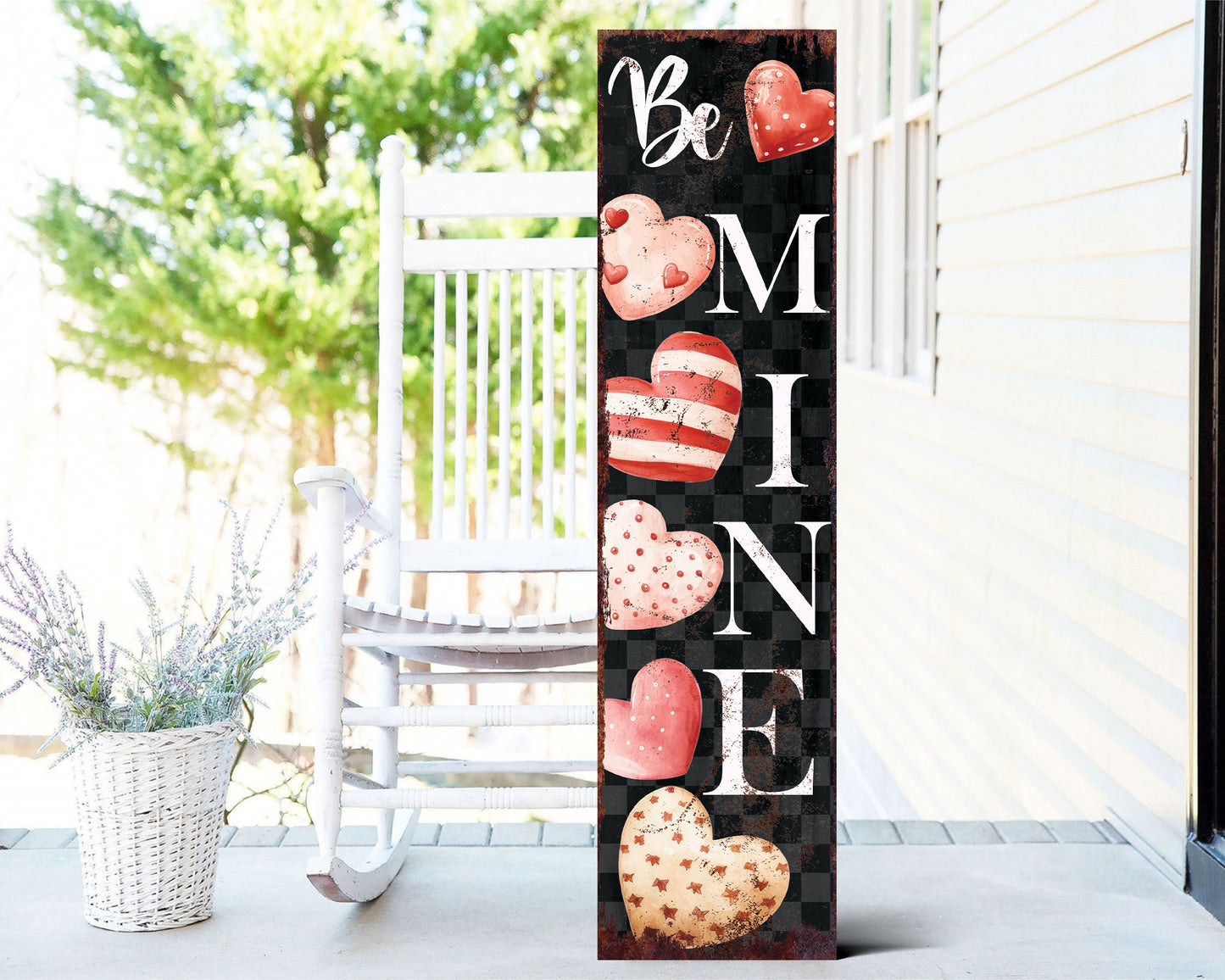 Rustic Modern Farmhouse Entryway Board - 36in 'Be Mine' Valentine's Day Porch Sign, Front Porch Valentine's Welcome Sign