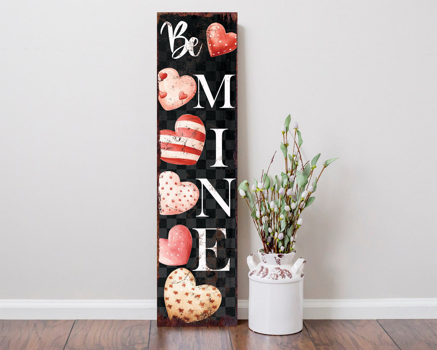 Rustic Modern Farmhouse Entryway Board - 36in 'Be Mine' Valentine's Day Porch Sign, Front Porch Valentine's Welcome Sign