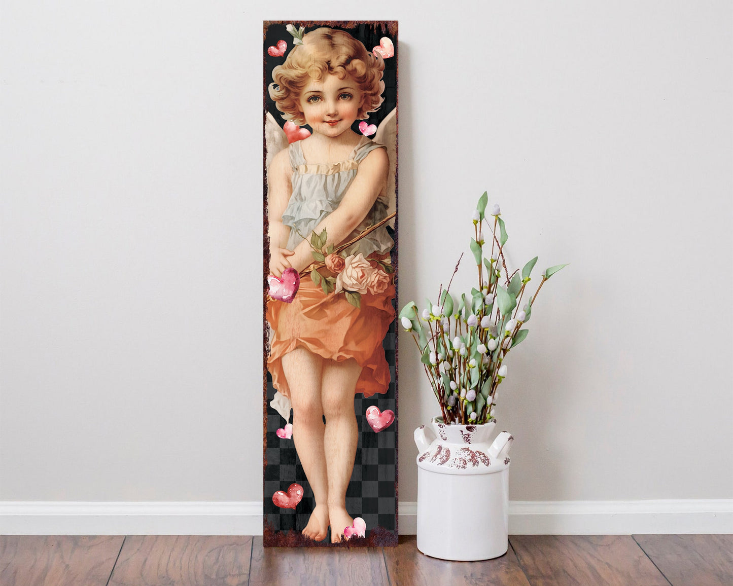 Rustic Modern Farmhouse Entryway Board - 36in Cupid Valentine's Day Porch Sign, Front Porch Valentine's Sign