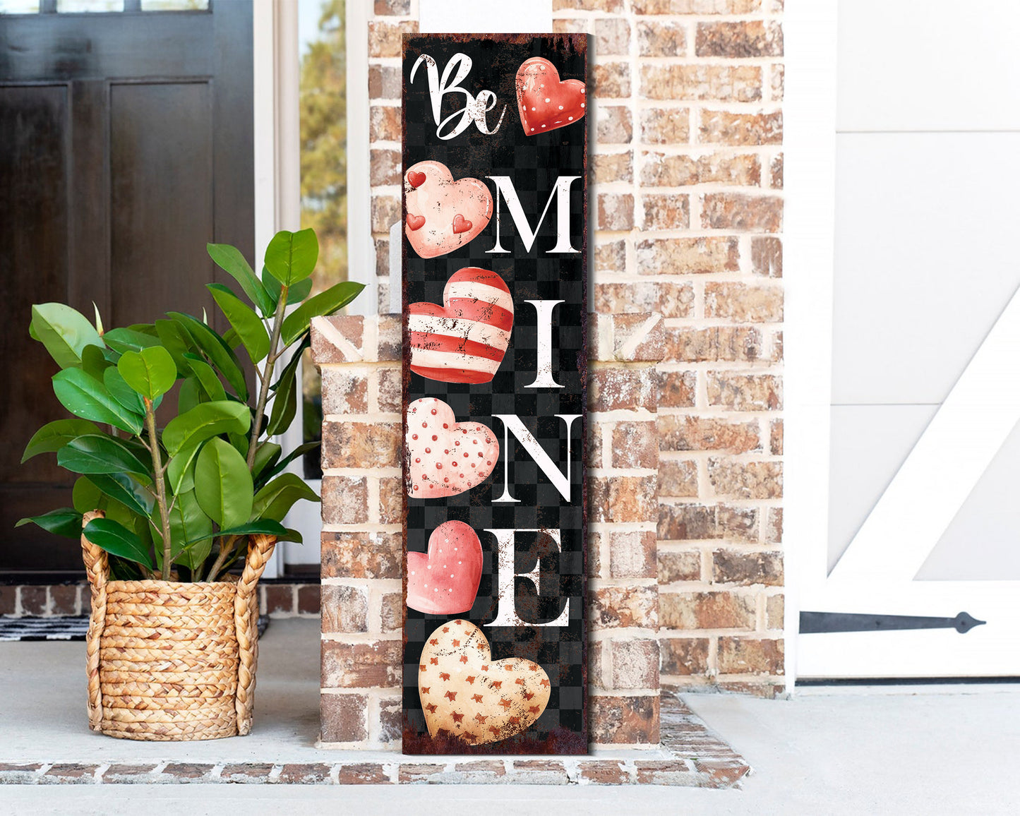 Rustic Modern Farmhouse Entryway Board - 36in 'Be Mine' Valentine's Day Porch Sign, Front Porch Valentine's Welcome Sign