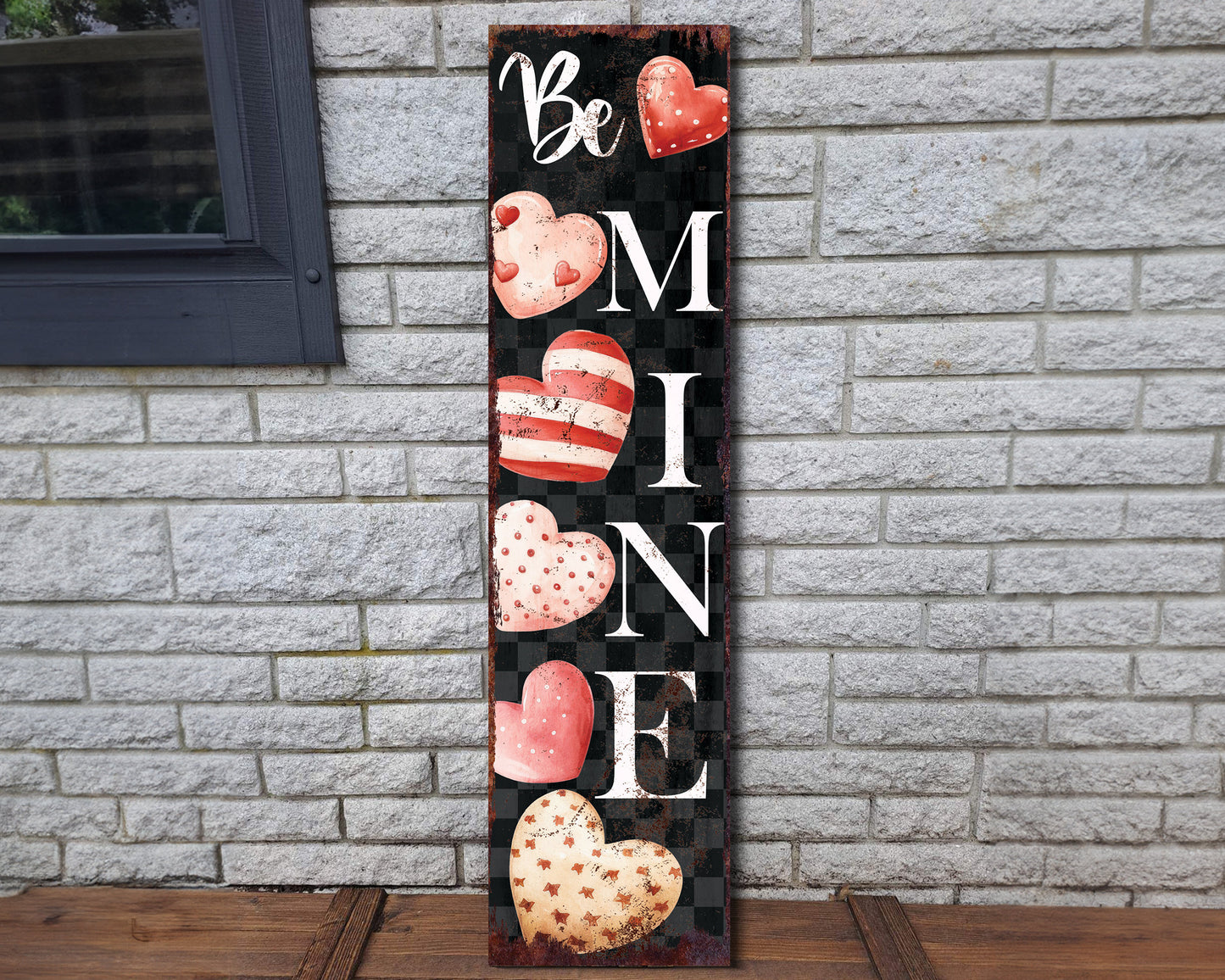 Rustic Modern Farmhouse Entryway Board - 36in 'Be Mine' Valentine's Day Porch Sign, Front Porch Valentine's Welcome Sign