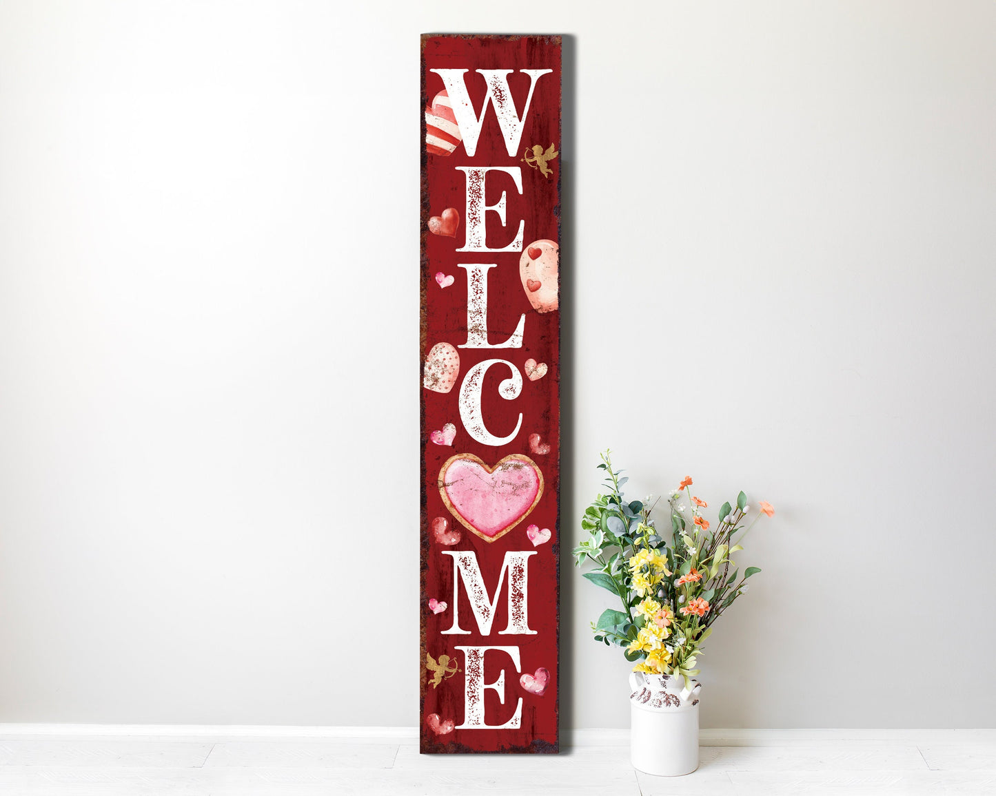 48in 'Welcome' Valentine's Day Porch Sign, Front Porch Valentine's Welcome Sign