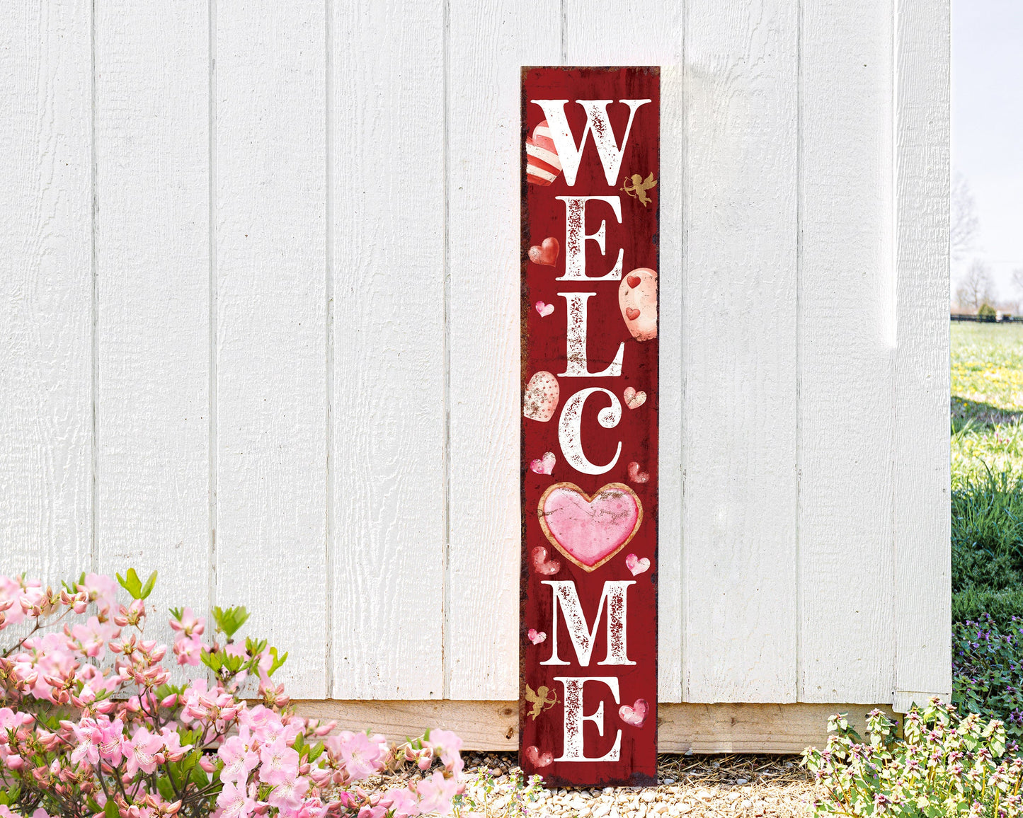 48in 'Welcome' Valentine's Day Porch Sign, Front Porch Valentine's Welcome Sign