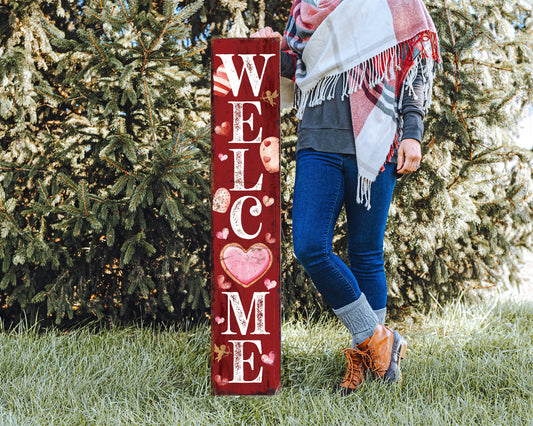 48in 'Welcome' Valentine's Day Porch Sign, Front Porch Valentine's Welcome Sign