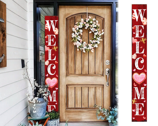 Rustic Modern Farmhouse Entryway Board - 72in 'Welcome' Valentine's Day Porch Sign, Front Porch Valentine's Welcome Sign