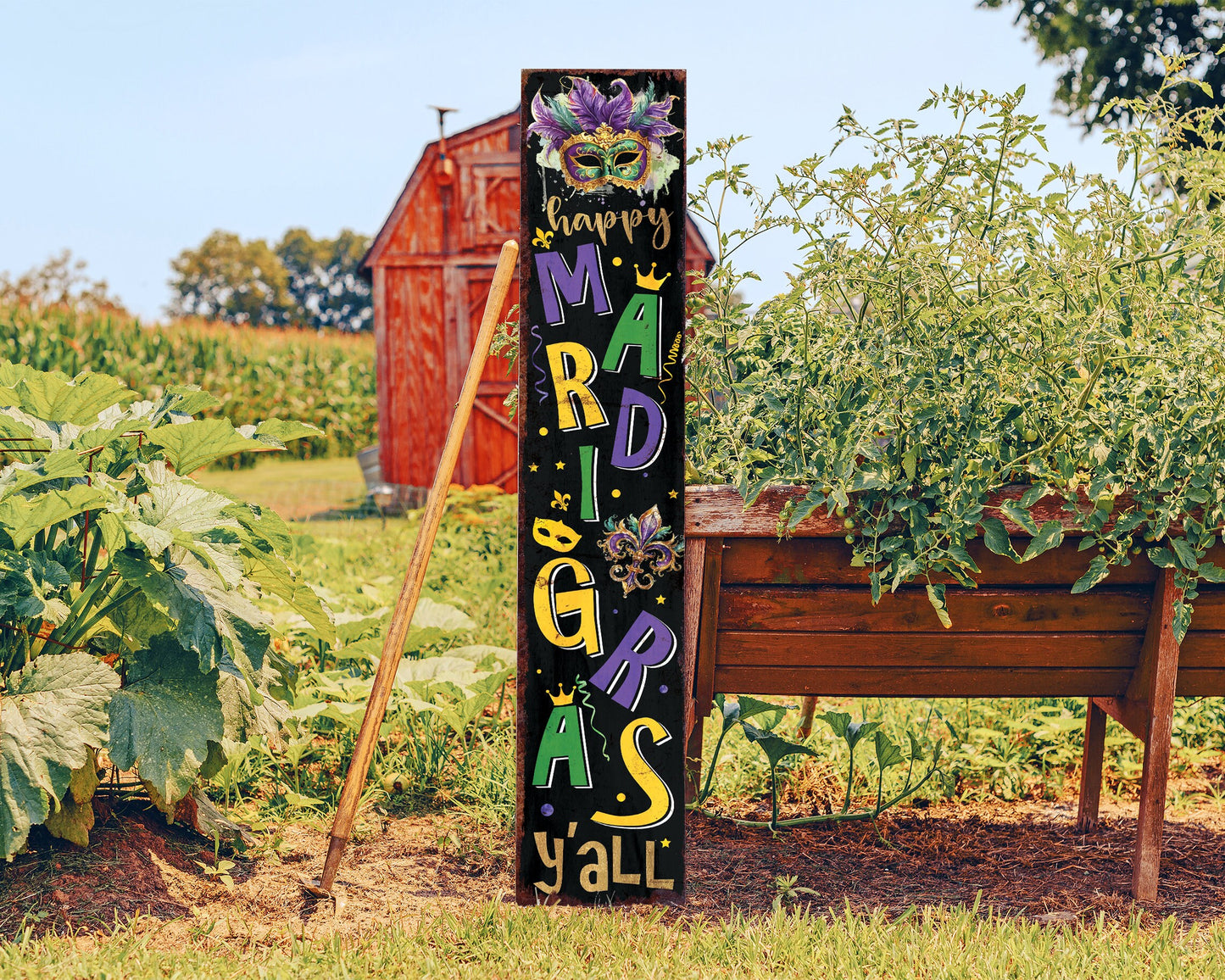 48-Inch 'Mardi Gras Y'all' Porch Sign, Rustic Modern Farmhouse Entryway Board, Front Porch Mardi Gras Welcome Sign