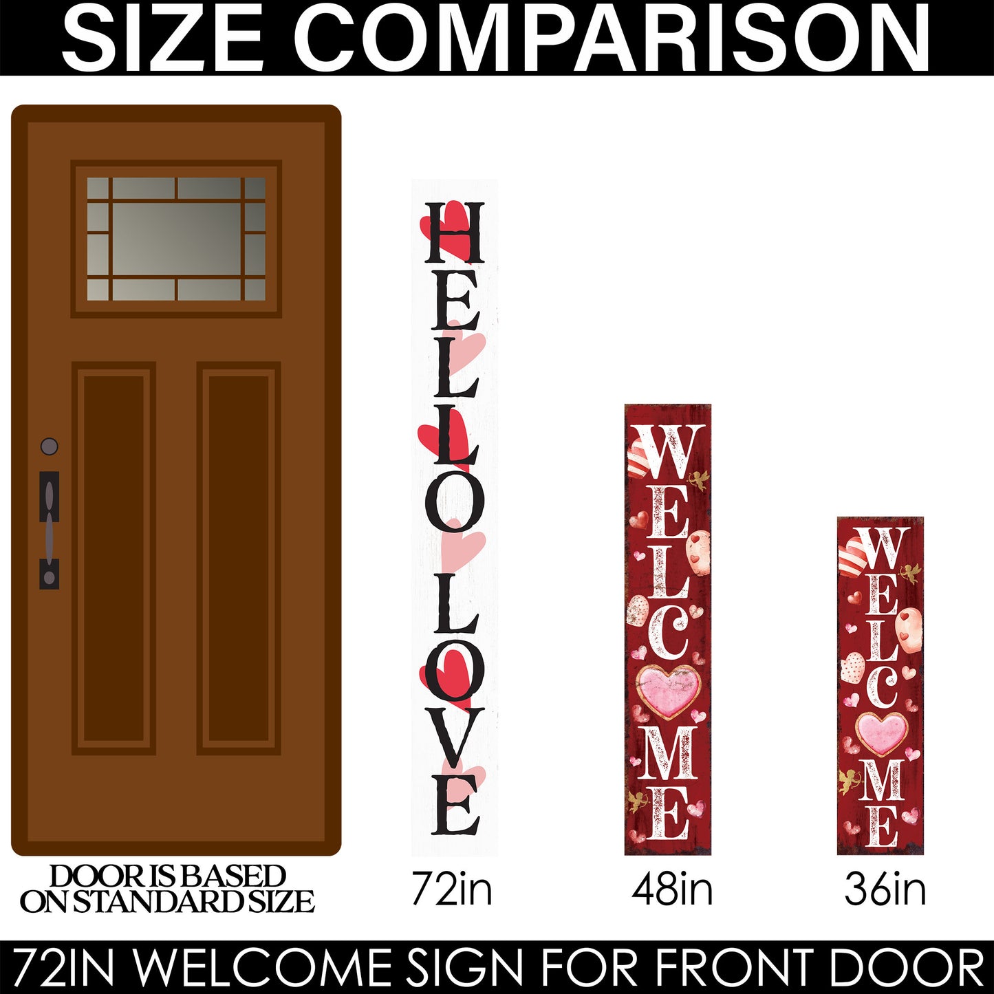 72in 'Hello Love' Valentine's Day Porch Sign, Rustic Modern Farmhouse Entryway Board, Front Porch Valentine's Decor