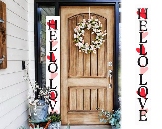 72in 'Hello Love' Valentine's Day Porch Sign, Rustic Modern Farmhouse Entryway Board, Front Porch Valentine's Decor