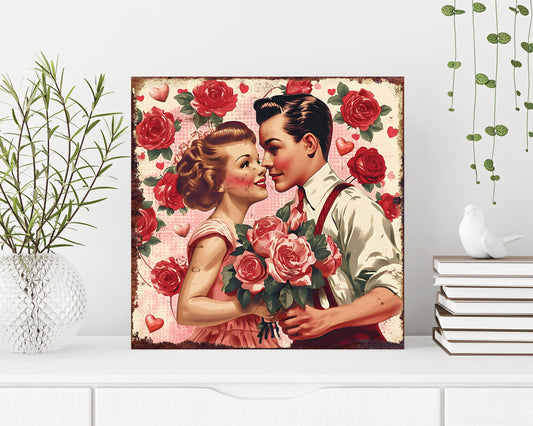 12in Square Valentine's Day Wall Art, Valentine's Day Canvas Art, Vintage Square Wall Decor, Farmhouse Wall Decor