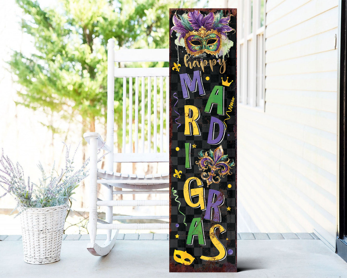 Rustic Modern Farmhouse Entryway Board - 36in 'Mardi Gras Y'all' Porch Sign, Front Porch Mardi Gras Welcome Sign