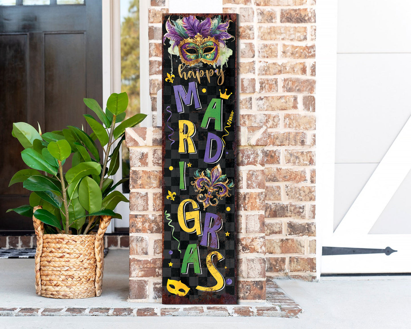 Rustic Modern Farmhouse Entryway Board - 36in 'Mardi Gras Y'all' Porch Sign, Front Porch Mardi Gras Welcome Sign