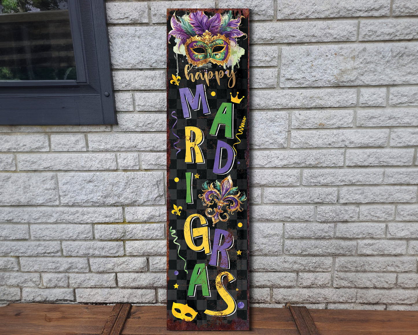 Rustic Modern Farmhouse Entryway Board - 36in 'Mardi Gras Y'all' Porch Sign, Front Porch Mardi Gras Welcome Sign