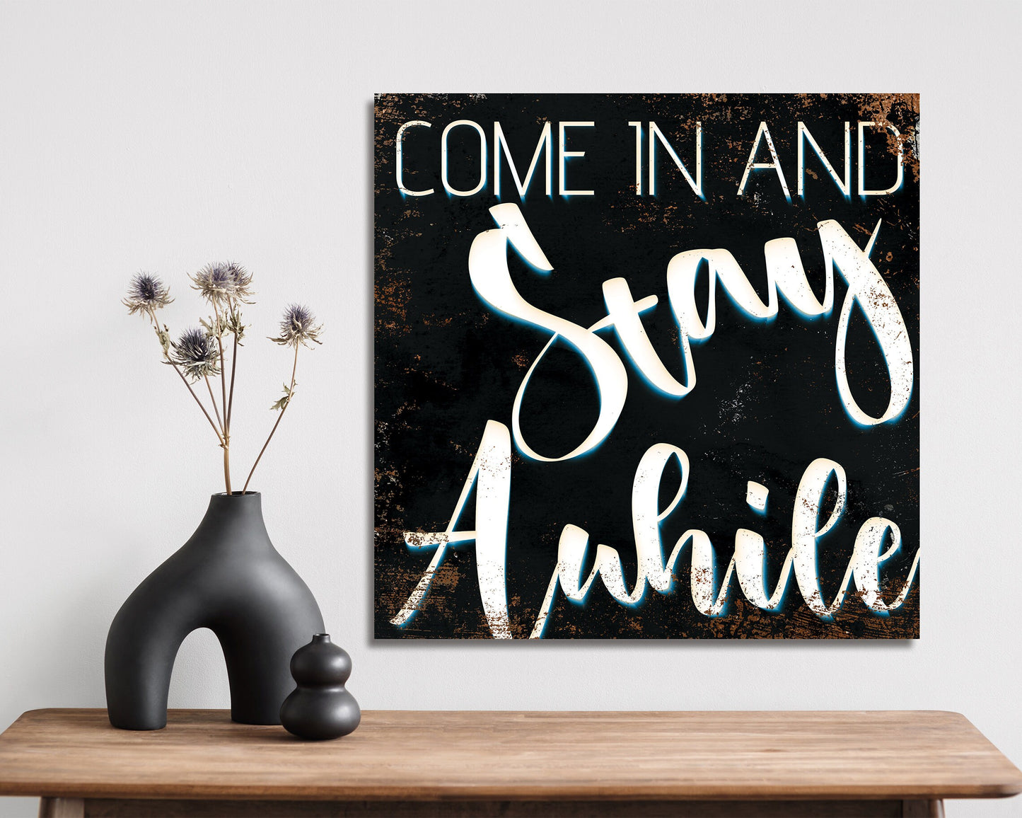 12in 'Come In And stay awhile' Modern Farmhouse Canvas Wall Art, Wall Canvas Printing, Living Room Decor