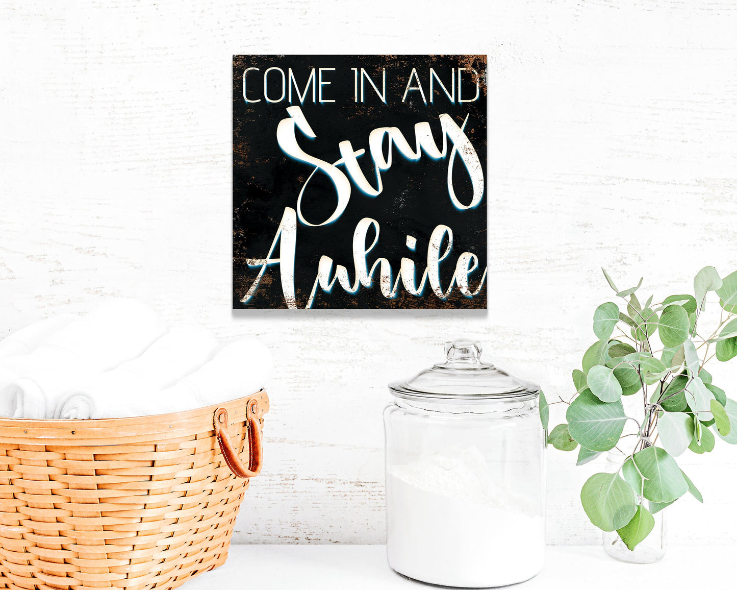 12in 'Come In And stay awhile' Modern Farmhouse Canvas Wall Art, Wall Canvas Printing, Living Room Decor