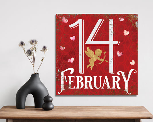 12-inch February 14 Valentine Sign, Vintage Valentine's Decor, Modern Farmhouse Mantel Entryway Decor, Valentine's Day Canvas Sign