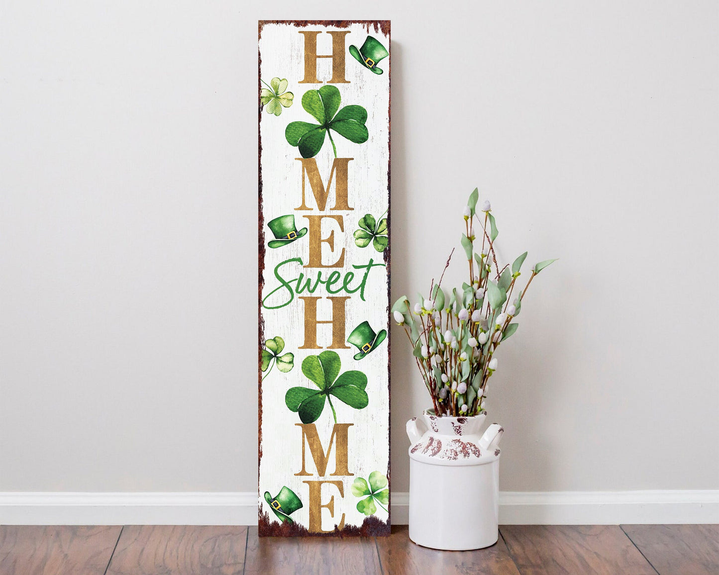 36-Inch Rustic Modern Farmhouse Entryway St. Patrick's Day "Home Sweet Home" Sign for Front Porch, St.Patrick's Outdoor Decor for Front Door