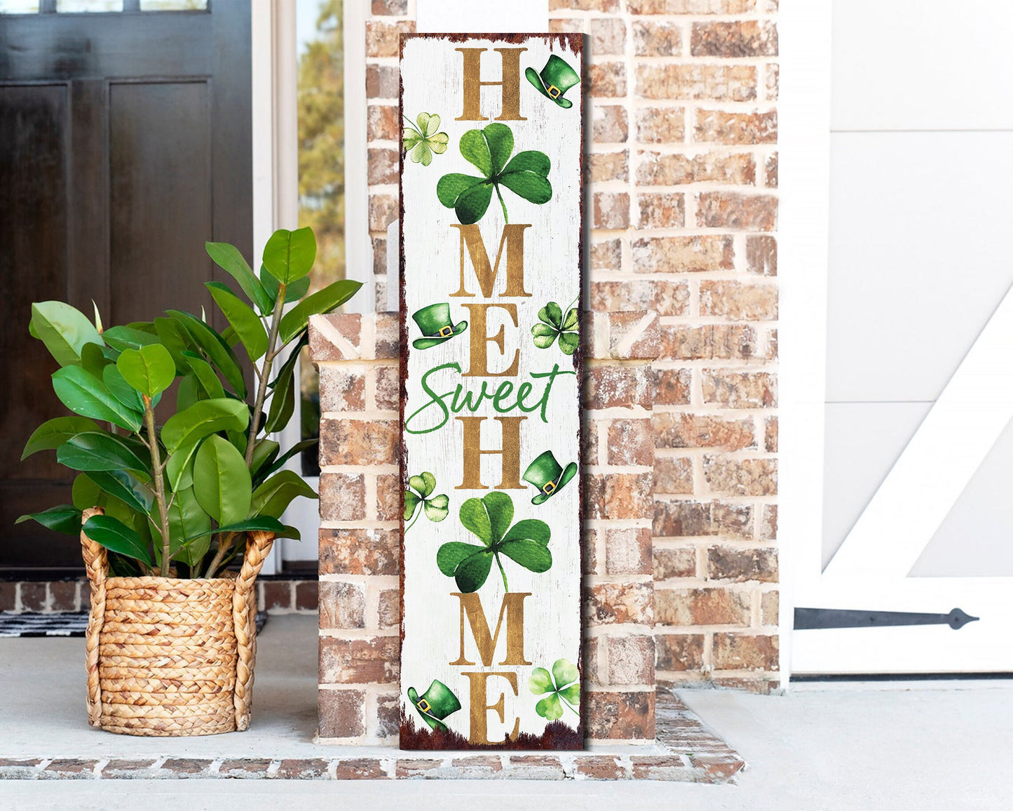 36-Inch Rustic Modern Farmhouse Entryway St. Patrick's Day "Home Sweet Home" Sign for Front Porch, St.Patrick's Outdoor Decor for Front Door