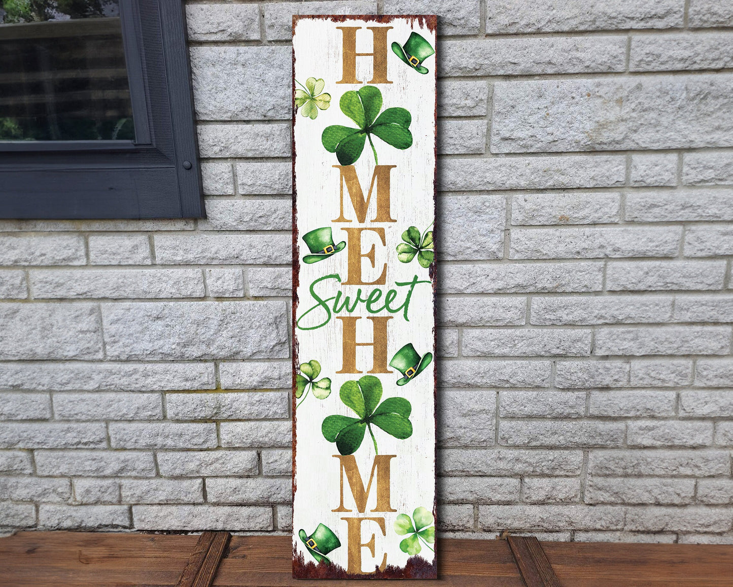 36-Inch Rustic Modern Farmhouse Entryway St. Patrick's Day "Home Sweet Home" Sign for Front Porch, St.Patrick's Outdoor Decor for Front Door