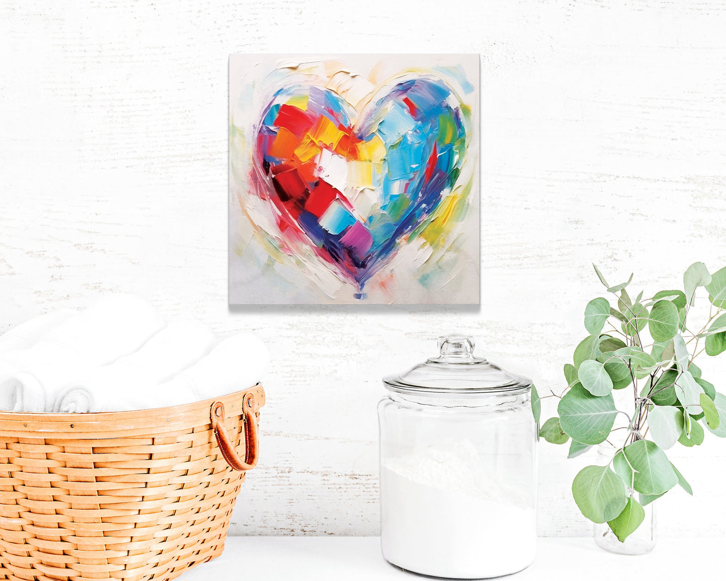 12in Oil Painting Style of a Colorful Heart Valentine__ Day Canvas UV Print Wall Art, Wall Canvas Printing, Living Room Home Decor