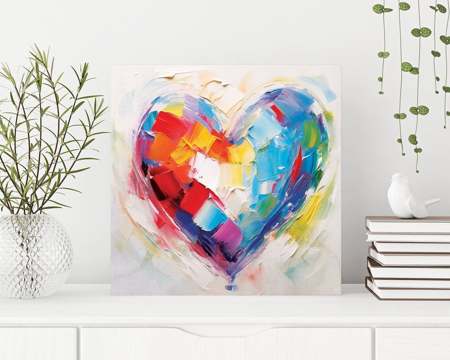 12in Oil Painting Style of a Colorful Heart Valentine__ Day Canvas UV Print Wall Art, Wall Canvas Printing, Living Room Home Decor