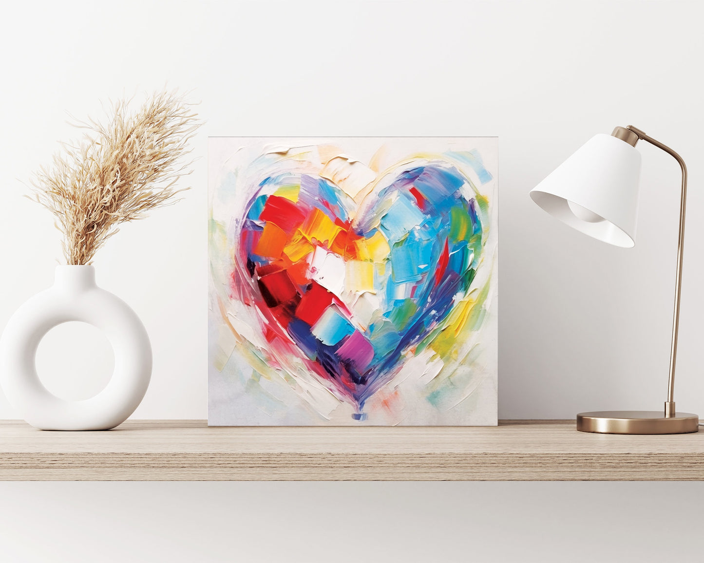 12in Oil Painting Style of a Colorful Heart Valentine__ Day Canvas UV Print Wall Art, Wall Canvas Printing, Living Room Home Decor