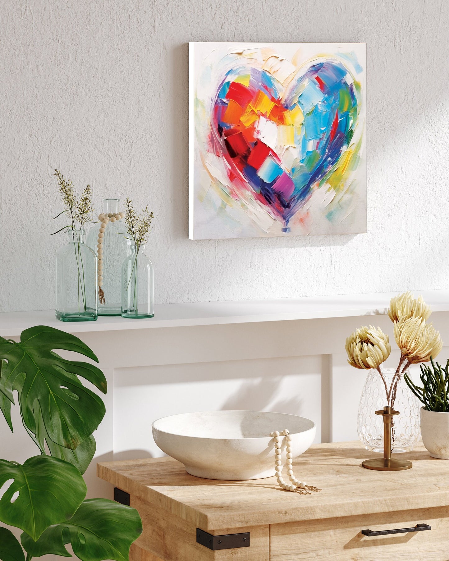 12in Oil Painting Style of a Colorful Heart Valentine__ Day Canvas UV Print Wall Art, Wall Canvas Printing, Living Room Home Decor