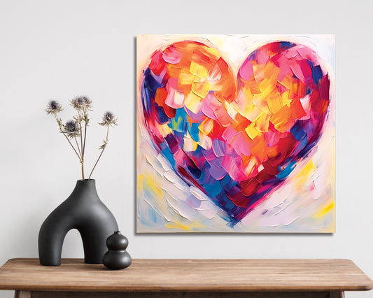 12in Oil Painting Style of a Colorful Heart Valentine__ Day Canvas Print Wall Art, Wall Canvas Printing, Living Room Decor