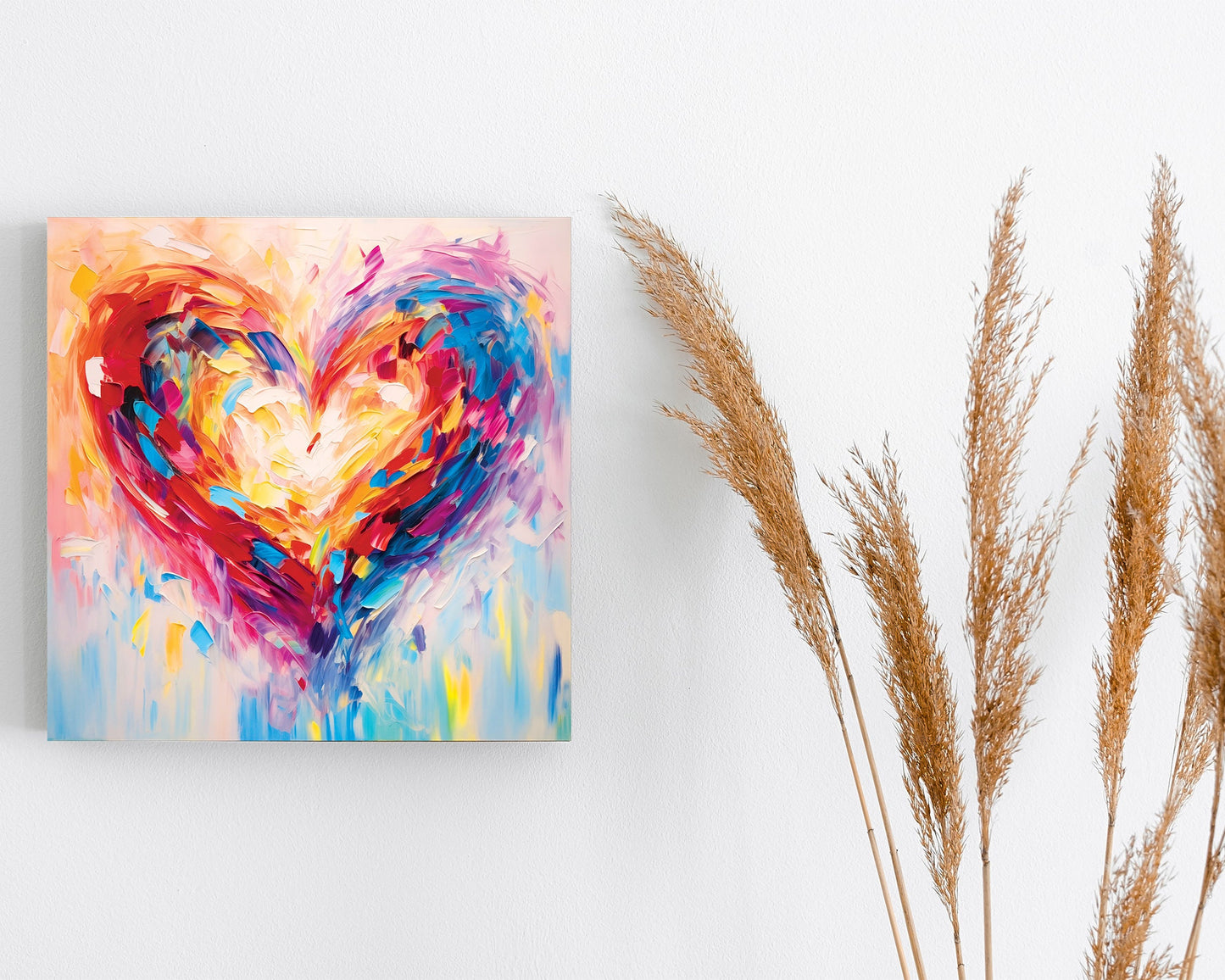 12in Oil Painting Style of a Colorful Heart Valentine__ Day Canvas UV Print Wall Art, Wall Canvas Printing, Living Room Decor | Mantle