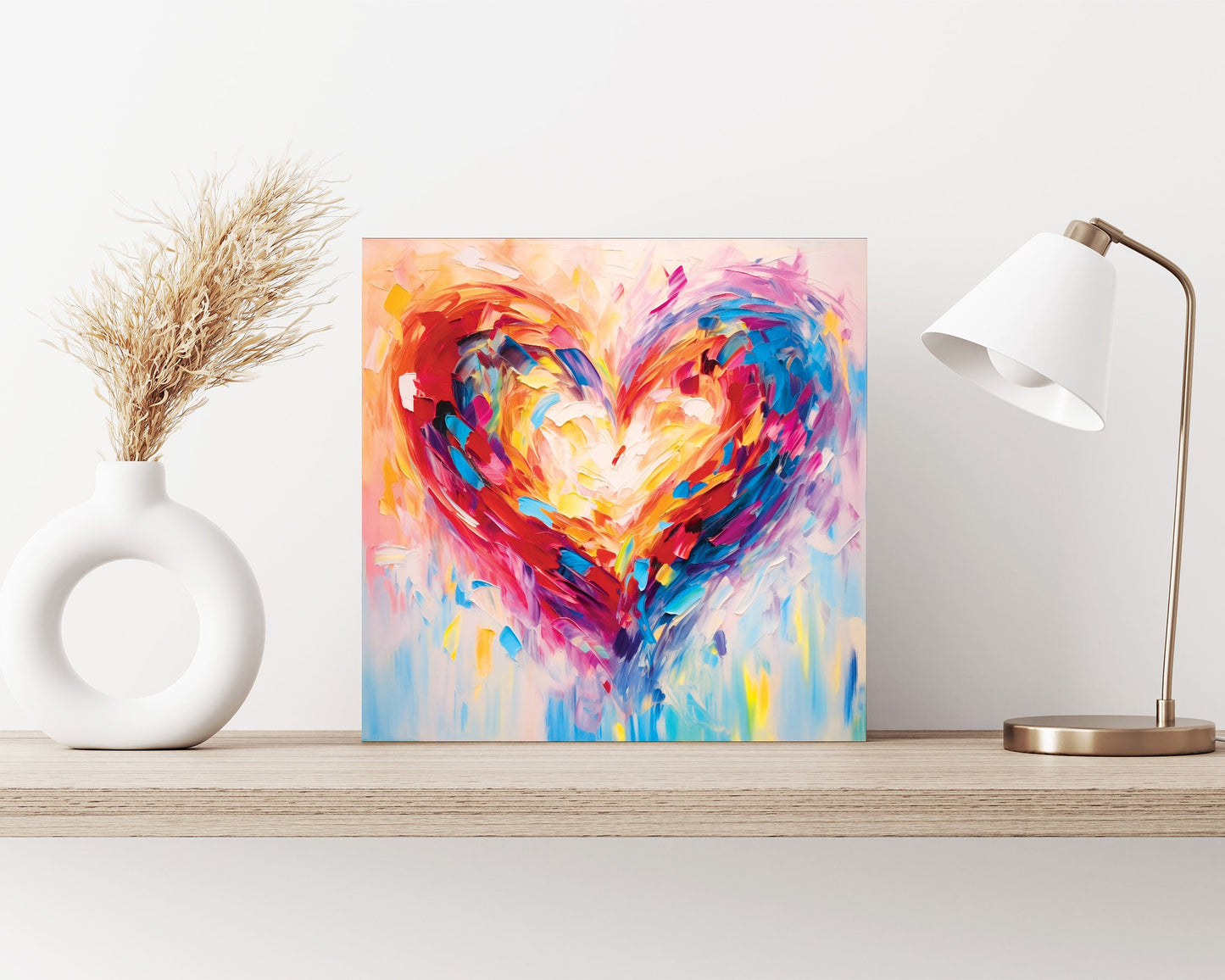 12in Oil Painting Style of a Colorful Heart Valentine__ Day Canvas UV Print Wall Art, Wall Canvas Printing, Living Room Decor | Mantle