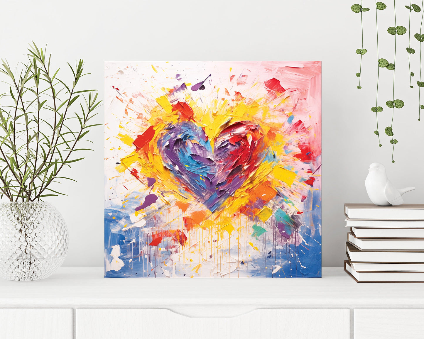 12in Oil Painting Style of a Heart Valentine__ Day Canvas UV Print Wall Art, Wall Canvas Printing, Living Room Decor