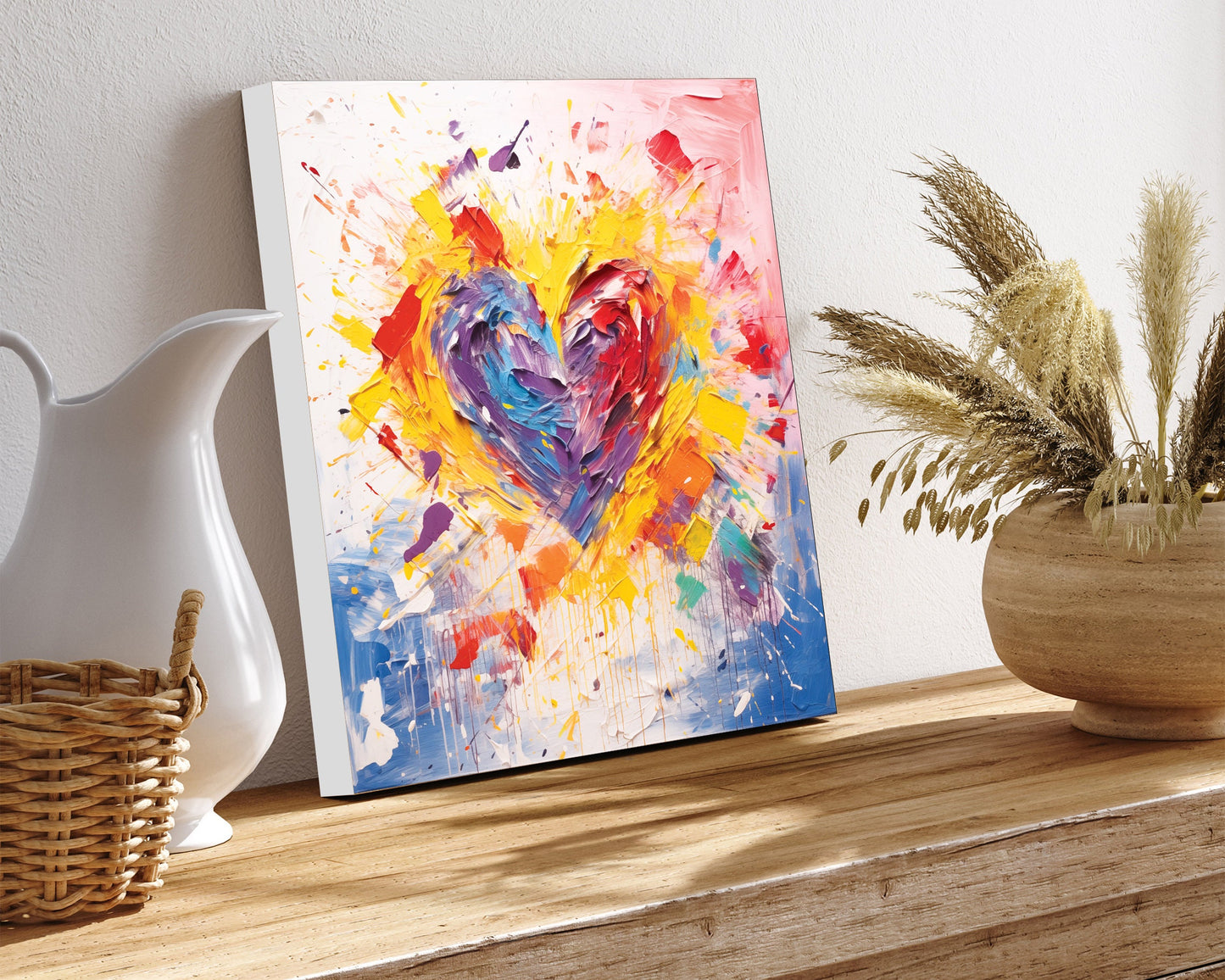 12in Oil Painting Style of a Heart Valentine__ Day Canvas UV Print Wall Art, Wall Canvas Printing, Living Room Decor