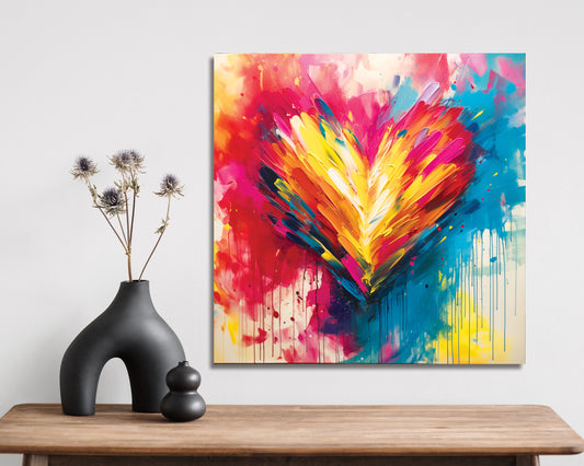 12in Oil Painting Style of a Colorful Heart Valentine__ Day Canvas UV Print Wall Art, Canvas Printing, Living Room Decor