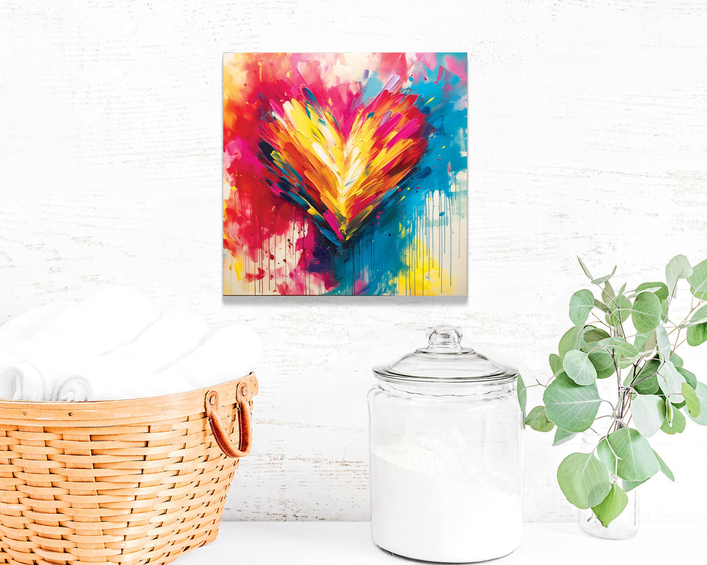 12in Oil Painting Style of a Colorful Heart Valentine__ Day Canvas UV Print Wall Art, Canvas Printing, Living Room Decor