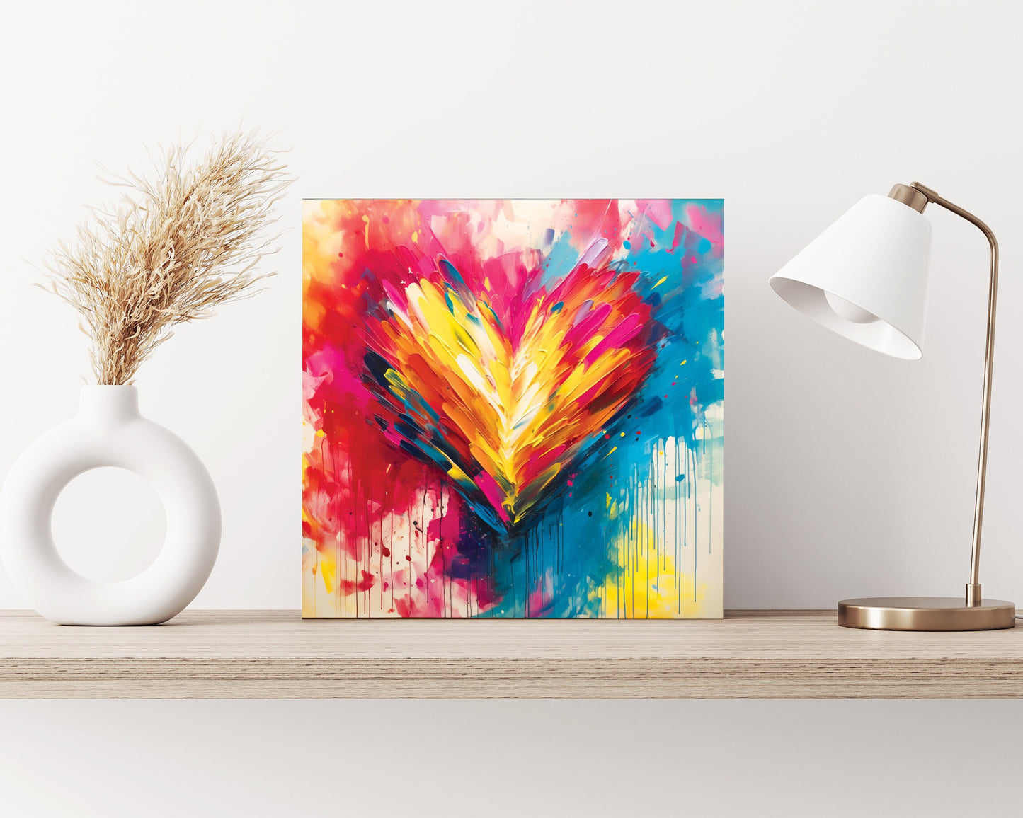 12in Oil Painting Style of a Colorful Heart Valentine__ Day Canvas UV Print Wall Art, Canvas Printing, Living Room Decor