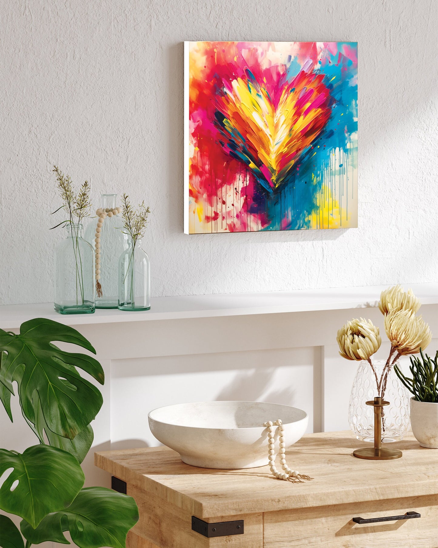 12in Oil Painting Style of a Colorful Heart Valentine__ Day Canvas UV Print Wall Art, Canvas Printing, Living Room Decor