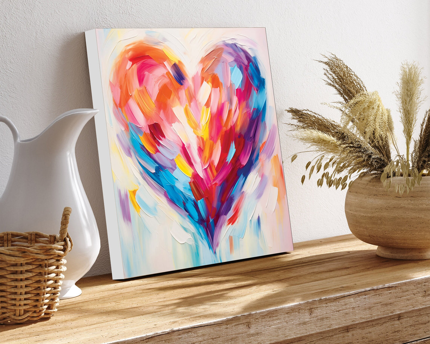 12in Oil Painting Style of a Colorful Heart Valentine__ Day UV Print Wall Canvas, Wall Canvas Printing, Living Room Decor