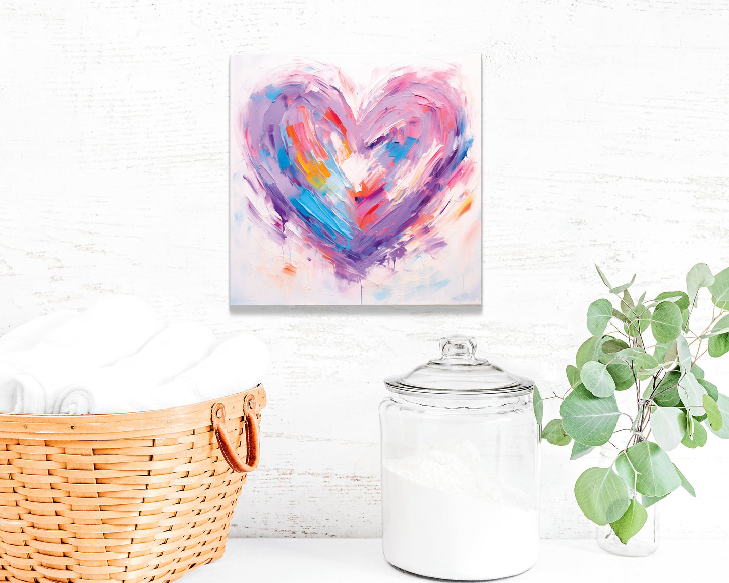 12-inche Oil Painting Style of a Colorful Heart Valentine__ Day Canvas UV Print Wall Art, Wall Canvas Printing, Living Room Decor